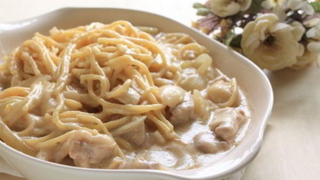 Рецепт Спагетти с курицей в молочно-сырном соусе