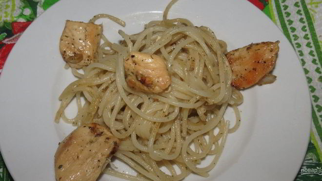 Рецепт Спагетти с курицей в сметанном соусе