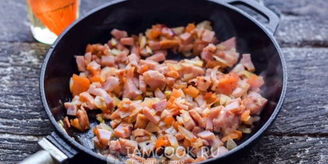 Рецепт спагетти с ветчиной и сыром