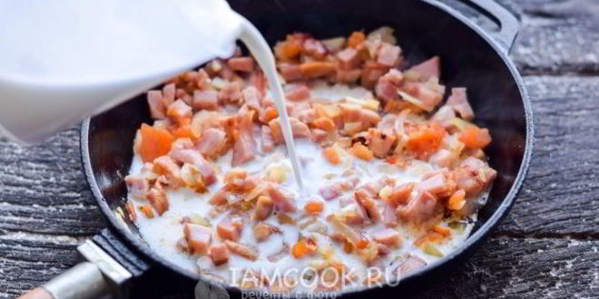 Рецепт спагетти с ветчиной и сыром