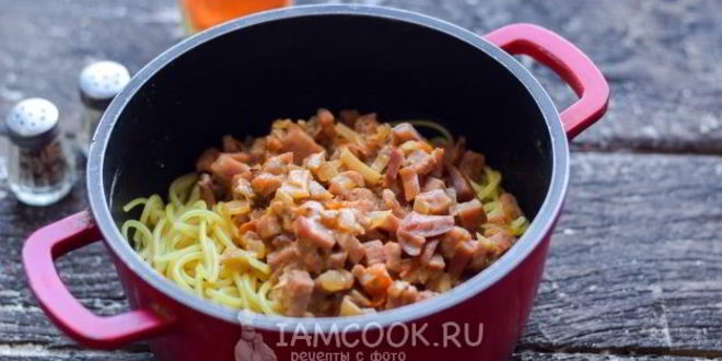 Рецепт спагетти с ветчиной и сыром