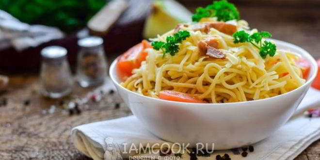 Рецепт спагетти с ветчиной и сыром