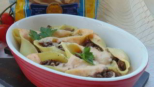 Рецепт Запеченные конкильони, фаршированные мясом