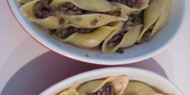 Рецепт запеченные конкильони, фаршированные мясом