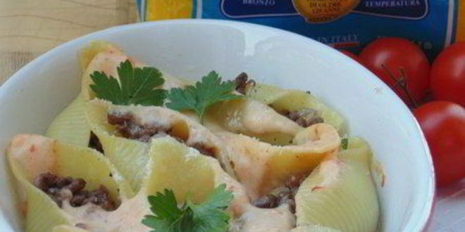 Рецепт запеченные конкильони, фаршированные мясом