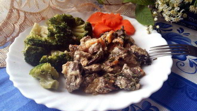 Рецепт Куриные сердечки в сливочном соусе