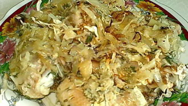 Рецепт Курица со свежей капустой в духовке