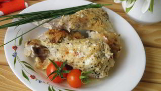 Рецепт Курица в духовке под сметанным соусом