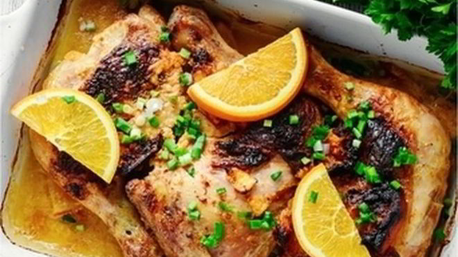 Рецепт Курица запеченная с киви и апельсином