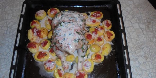 Рецепт курица, запеченная с овощами