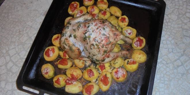 Рецепт курица, запеченная с овощами