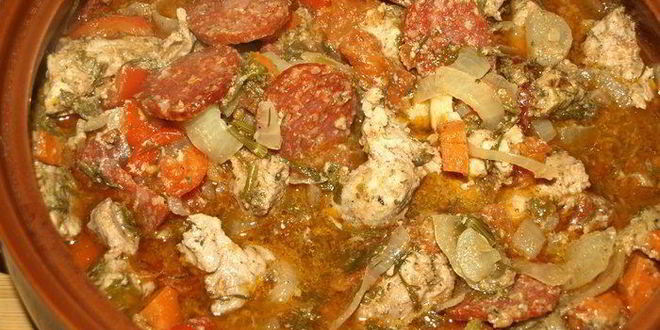Рецепт телятина, томленная с чоризо и овощами