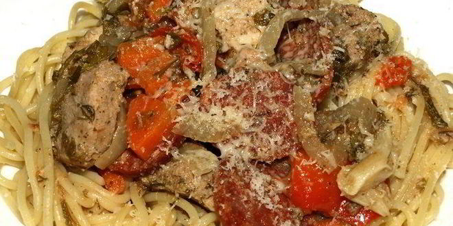 Рецепт телятина, томленная с чоризо и овощами