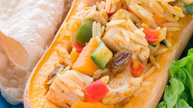 Рецепт Фаршированная половина тыквы с курицей и рисом