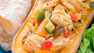 Рецепт Фаршированная половина тыквы с курицей и рисом