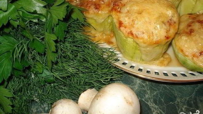Рецепт Кабачки, фаршированные грибами