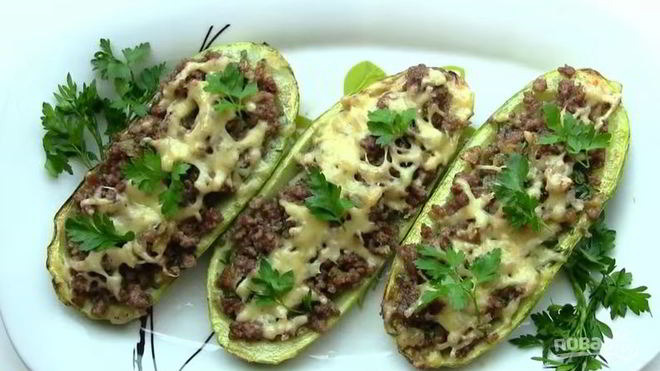 Рецепт Кабачки, запеченные с фаршем в духовке