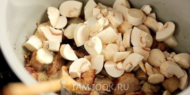 Рецепт капуста с мясом и грибами в мультиварке
