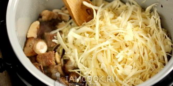 Рецепт капуста с мясом и грибами в мультиварке