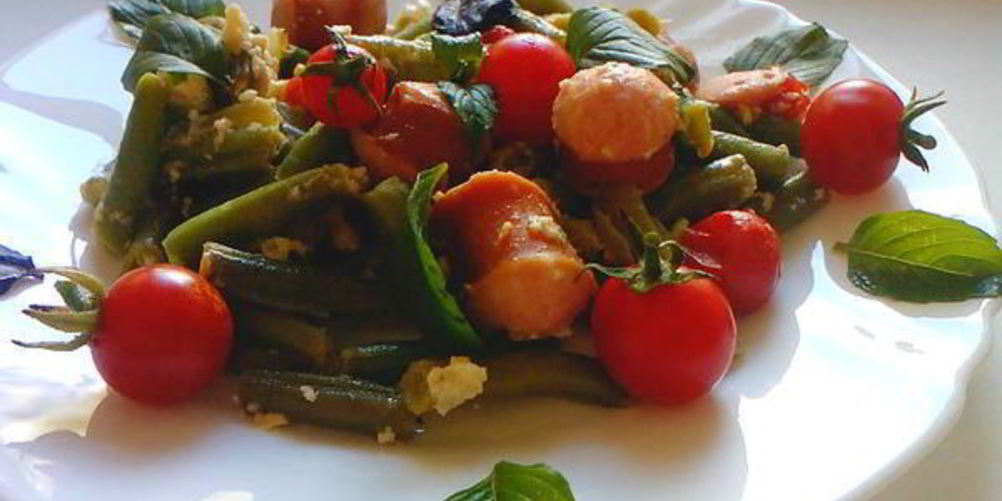 Как приготовить стручковая фасоль с овощами и венскими колбасками
