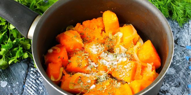 Рецепт тушеная тыква с луком и зеленью