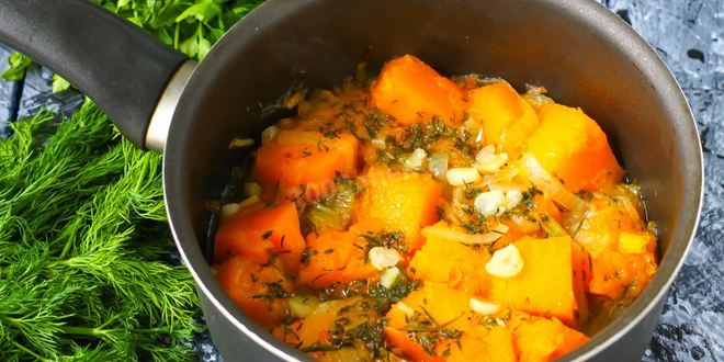 Рецепт тушеная тыква с луком и зеленью