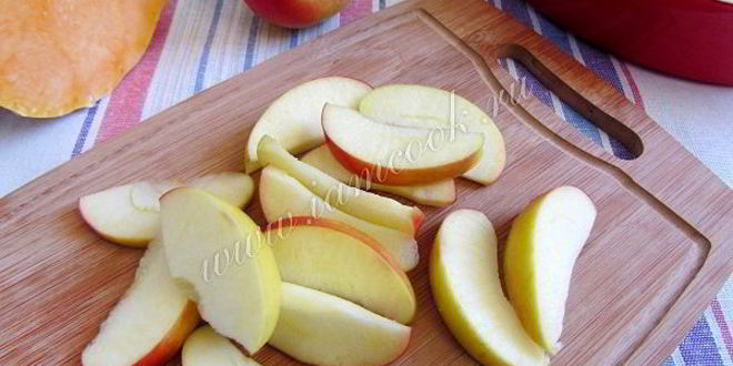 Рецепт тыква, запеченная с яблоками и изюмом