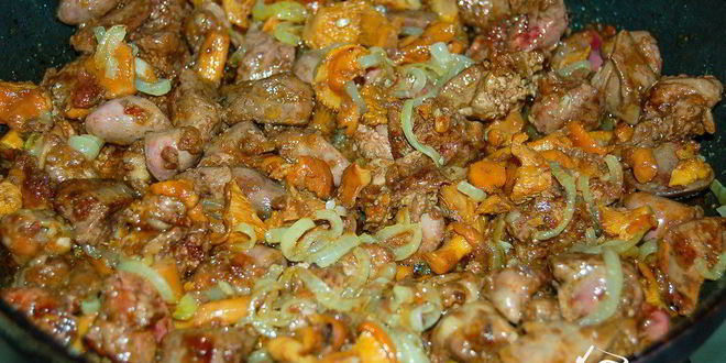 Рецепт куриная печень с грибами