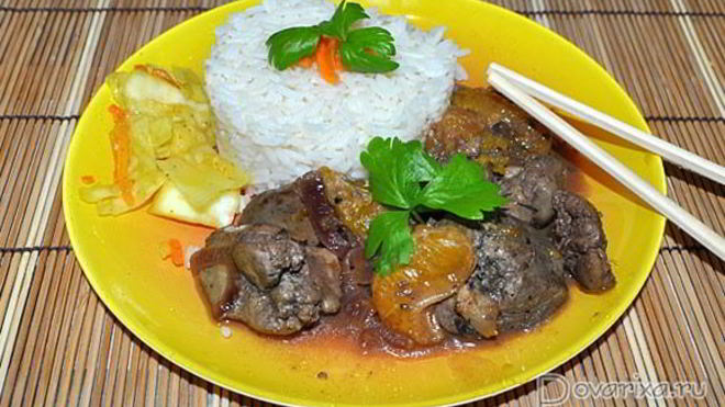 Рецепт Куриная печень с мандаринами