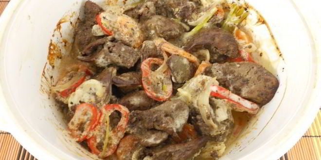 Рецепт куриная печень с овощами в духовке