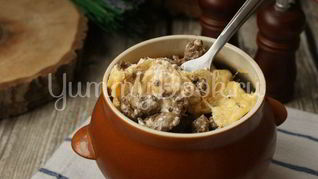 Рецепт Куриная печень с сыром в горшочке