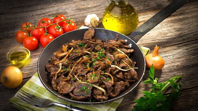 Рецепт Печень говяжья, жаренная с луком