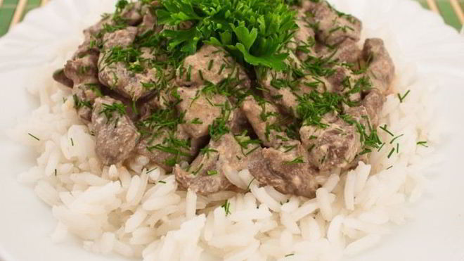 Рецепт Печень по-строгановски