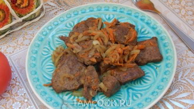 Рецепт Печень свиная жареная с луком и морковью