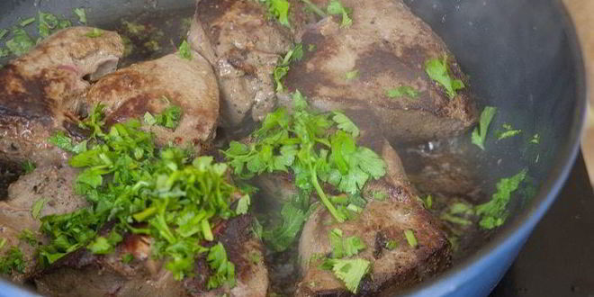 Рецепт телячья печень со шпинатом