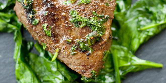 Рецепт телячья печень со шпинатом