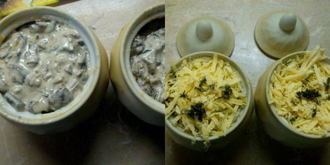 Рецепт пельмени с грибами в горшочках