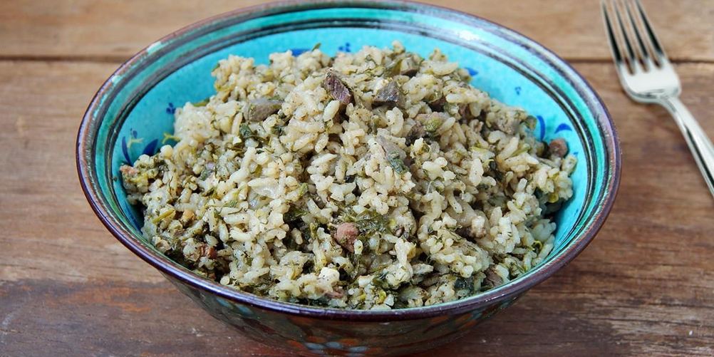 Рецепт зеленый плов со шпинатом и луком