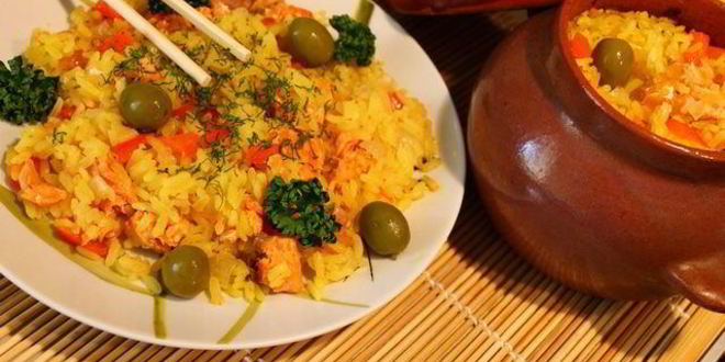 Рецепт плов с рыбой в горшочке