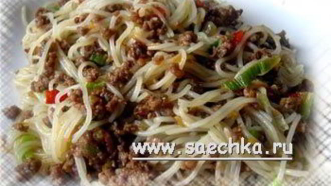 Рецепт Рисовая лапша с фаршем и овощами
