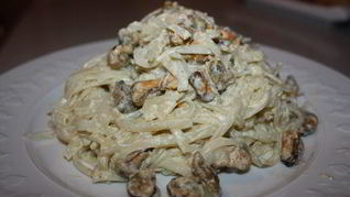 Рецепт Рисовая лапша с мидиями в сливках