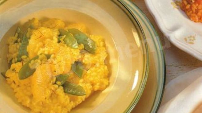 Рецепт Ризотто с апельсинами, сахарным горошком и шафраном