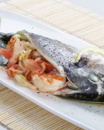 Дорада на пару с креветками