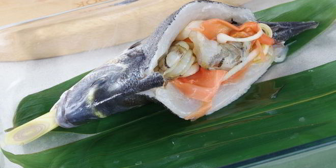 Рецепт дорада на пару с креветками