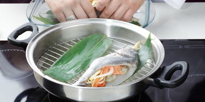 Рецепт дорада на пару с креветками