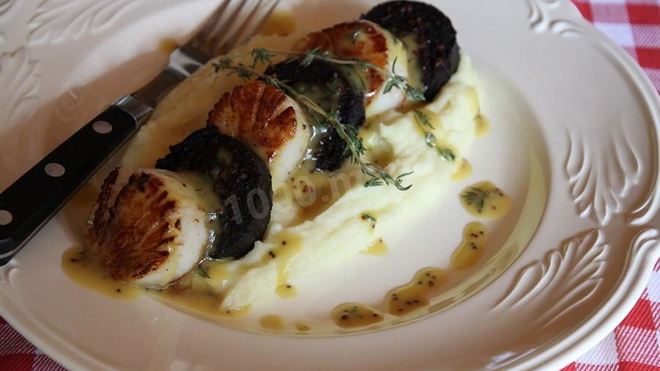 Рецепт Гребешки с кровяной колбасой