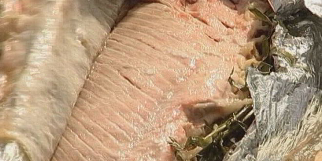 Рецепт семга на гриле, фаршированная рисом