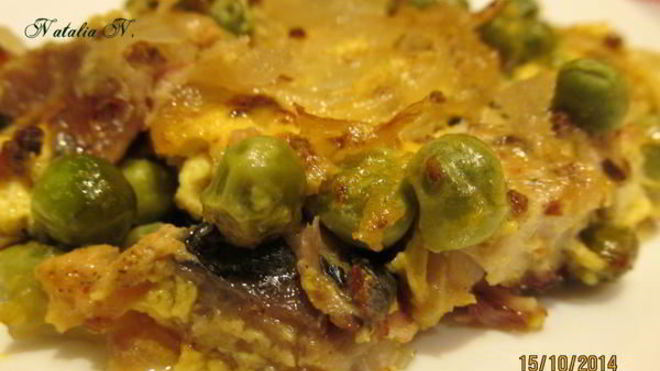 Рецепт Скумбрия, запеченная в сливках, с зеленым горошком