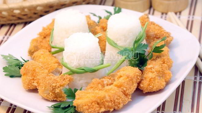 Рецепт Сом жареный в панировке с рисом
