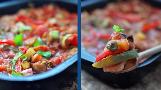 Рецепт Треска с овощами в томатном соусе